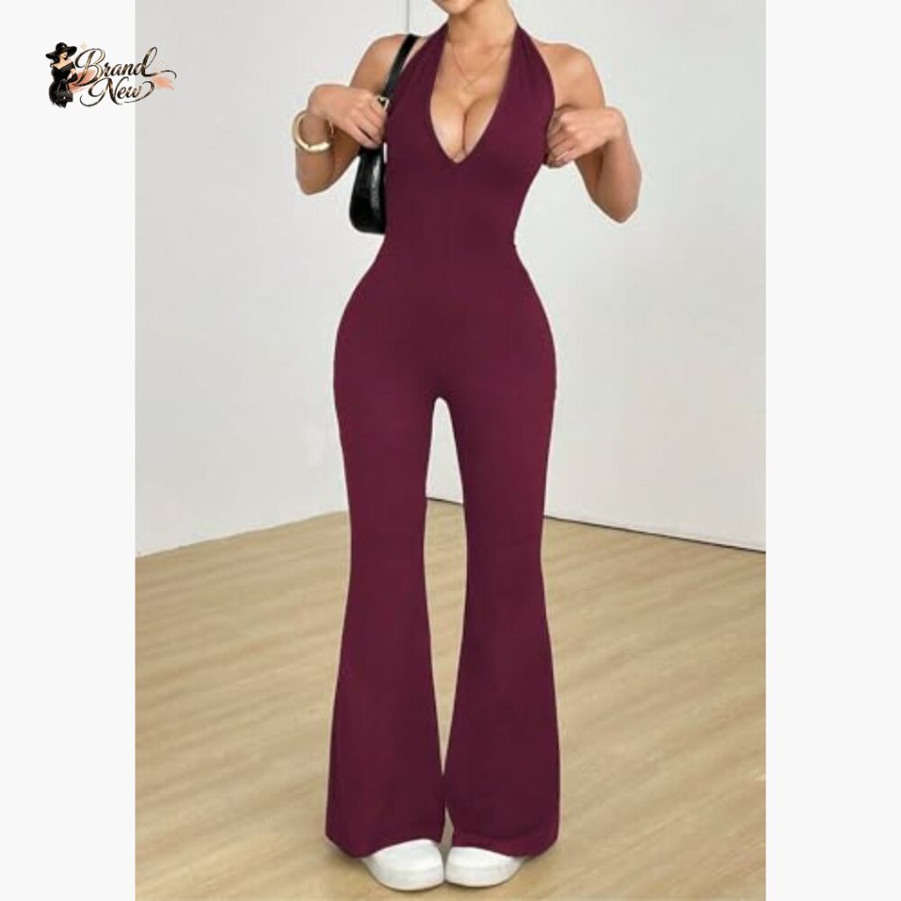 Polyester Elastane Halter Neck Backless Jumpsuit … - image 6